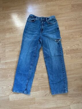 wild fable Women's Straight-Leg Jeans in Blue with Distressed Detail